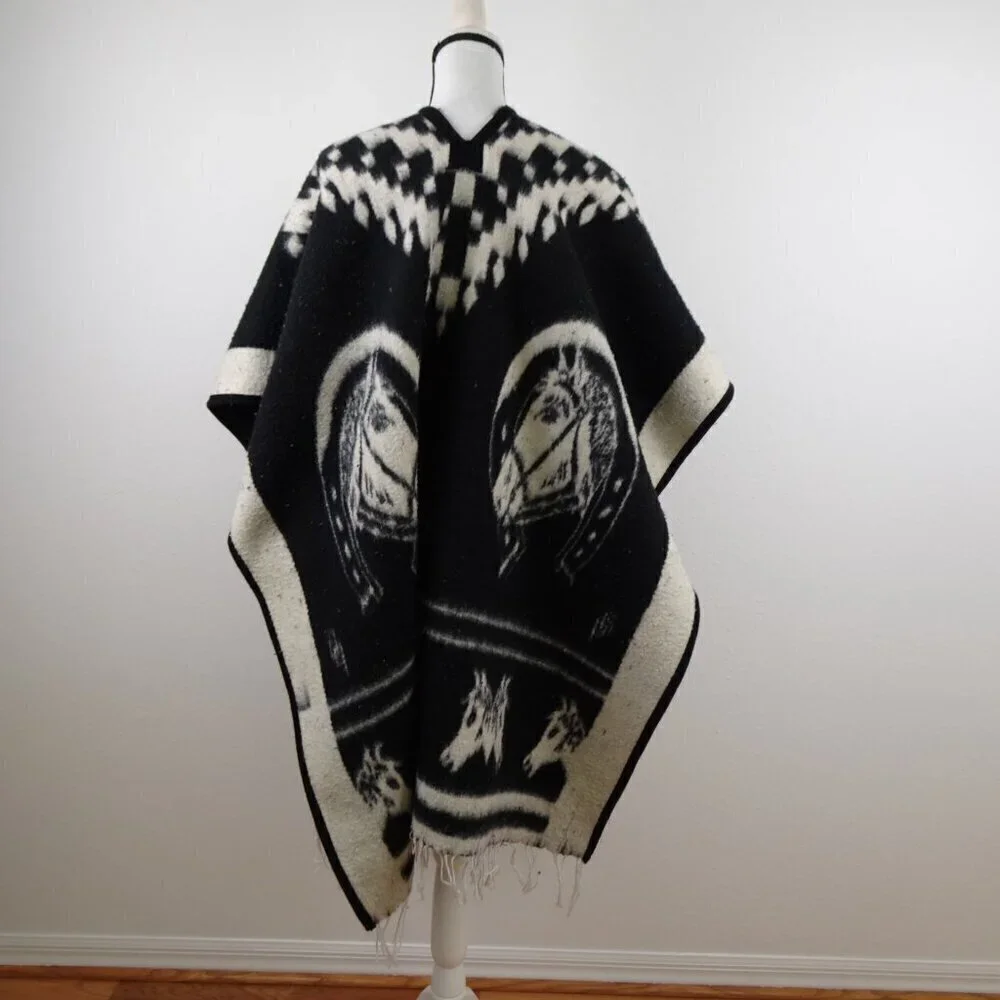 Vintage Western Poncho Equestrian Fringed Rare Wool? Handmade?